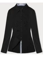 Černá halenka s vsadkami model 18481997 - Forget me not FASHION Černá halenka s vsadkami model 18481997 - Forget me not FASHION