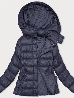 Tmavě modrá prošívaná dámská zimní bunda s kapucí model 21245953 - W COLLECTION