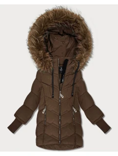 Dámska zimná bunda s pletenými rebrovanými manžetami Goodlookin Brown (KK60615)