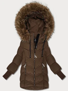 Hnědá dámská zimní bunda s stahovacími lemy model 21794509 - HAPPY HOUSE