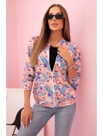 Dámska bavlnená mikina s potlačou a zipsom neónovo ružová