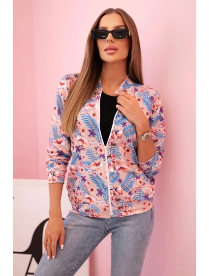 Dámska bavlnená mikina s potlačou a zipsom neónovo ružová