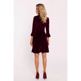 M825 Zamatové šaty s volánmi - bordové