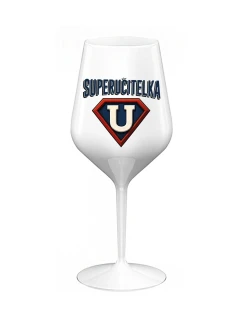 SUPERUČITELKA (ZNAK) - bílá nerozbitná sklenice na víno 470 ml
