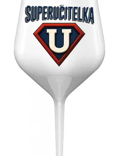 SUPERUČITELKA (ZNAK) - bílá nerozbitná sklenice na víno 470 ml