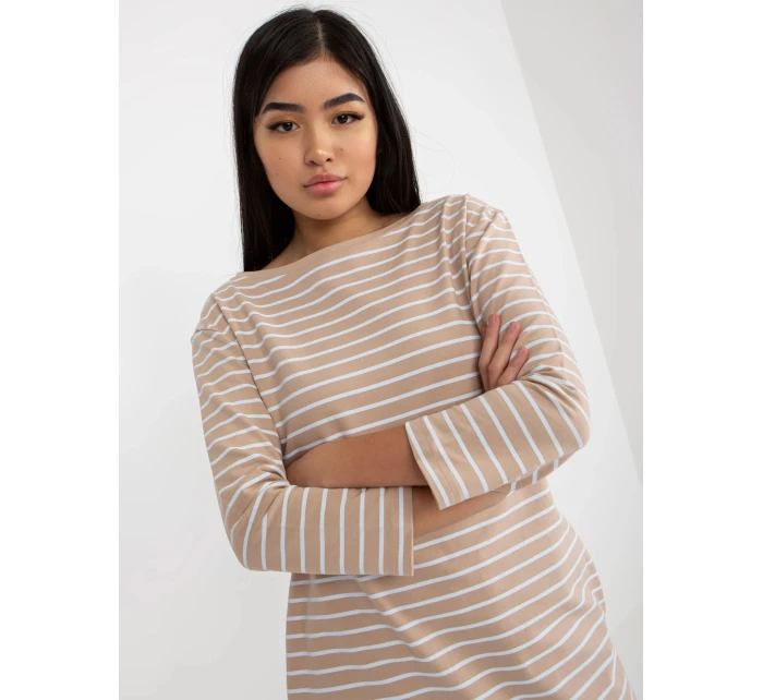 Dámske šaty LO SK LK 259.08 Béžová s bielou - Rue Paris