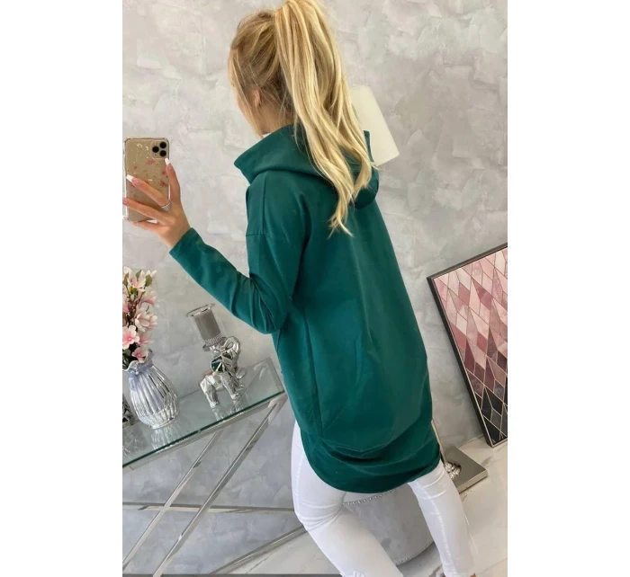 Mikina s kapucňou s dlhým chrbtom zelená