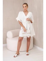 Mušelínové šaty s pasem světle béžová