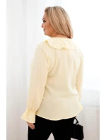 Plus veľkosť dámske viskózové blúzka s volánom a ozdobné brošne žltá