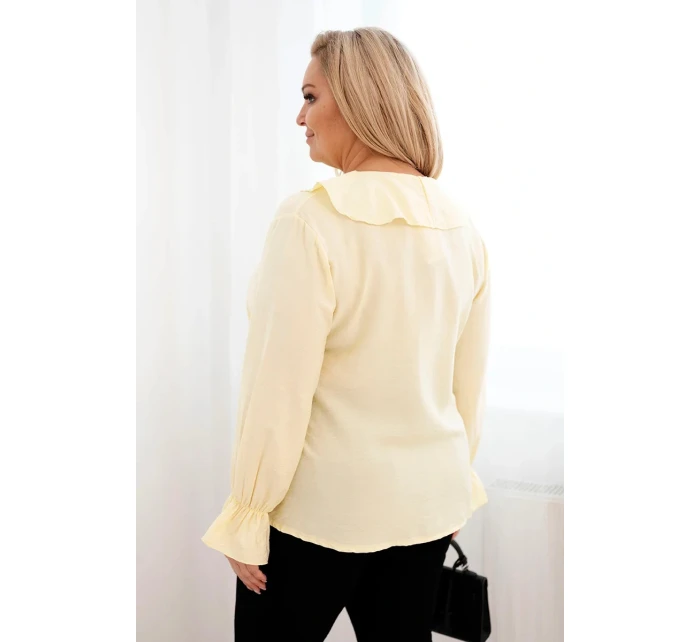 Plus veľkosť dámske viskózové blúzka s volánom a ozdobné brošne žltá
