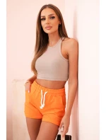 Dámske bavlnené šortky s elastickým pásom a šnúrkou na stiahnutie oranžové