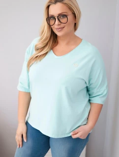 Dámská bavlněná oversize halenka Plus Size s výstřihem do V mentolová