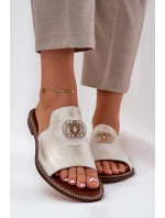 Elegantní Dámské Kožené Pantofle S Dekorací  Zlatý model 21686276 - Zazoo