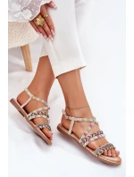 Sandały Damskie Ze Zdobieniem I Plecionymi Paskami Beżowe Delyra Sandały Damskie Ze Zdobieniem I Plecionymi Paskami Beżowe Delyra