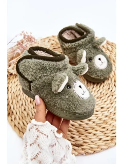 Dětské zateplené pantofle s medvídkem, zelená Eberra