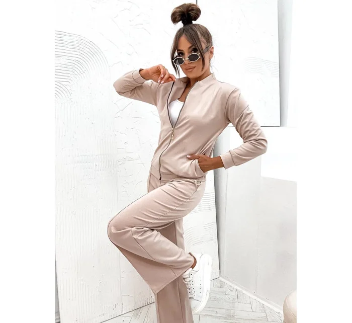Světle béžový dámský komplet mikina a široké kalhoty model 20302391 - Moon