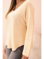 Dámsky viskózový sveter s výstrihom do V, marhuľový Dámsky viskózový sveter s výstrihom do V, marhuľový