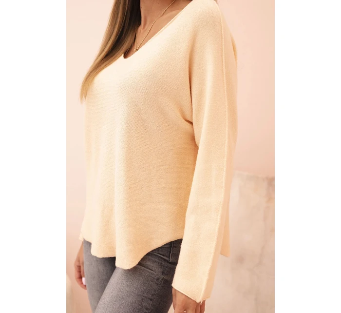Dámsky viskózový sveter s výstrihom do V, marhuľový Dámsky viskózový sveter s výstrihom do V, marhuľový
