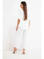 Dámska súprava z viskózy: blúzka s krátkym rukávom a široké nohavice ecru