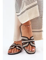 Klasyczne Klapki Damskie Płaskie Beżowo-Czarne Scazze Klasyczne Klapki Damskie Płaskie Beżowo-Czarne Scazze