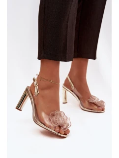 Sandály na podpatku s ozdobou a krystaly D&A MR52-236 zlaté