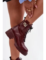 Dámske kožené pracovné čižmy na podpätku s ozdobnými detailmi Artiker - bordové Dámske kožené pracovné čižmy na podpätku s ozdobnými detailmi Artiker - bordové