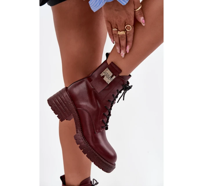 Dámske kožené pracovné čižmy na podpätku s ozdobnými detailmi Artiker - bordové Dámske kožené pracovné čižmy na podpätku s ozdobnými detailmi Artiker - bordové