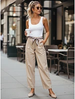 Spodnie damskie z wysokim stanem z beżowe model 22067209 - FashionStreet