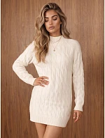 Dámské svetrkové minišaty s rolákem v barvě ecru, FashionStreet MY2605 Dámské svetrkové minišaty s rolákem v barvě ecru, FashionStreet MY2605