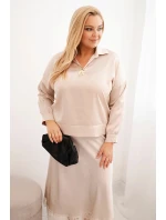 Dámský komplet Plus Size se model 21486200 leskem a krajkou béžový - K-Fashion