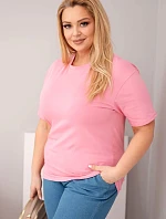 Dámske bavlnené Plus veľkosť blúzka s krátkymi rukávmi základné svetlo ružová