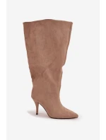 Nafukovací dámské kozačky na podpatku z eko semiše béžové model 21715329 - Boto