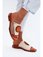 Kožené dámské geometrické pantofle Maciejka K7479-18 Béžovo-oranžové