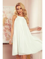 ALIZEE - Dámske šifónové šaty vo farbe ecru so zaväzovaním 350-1