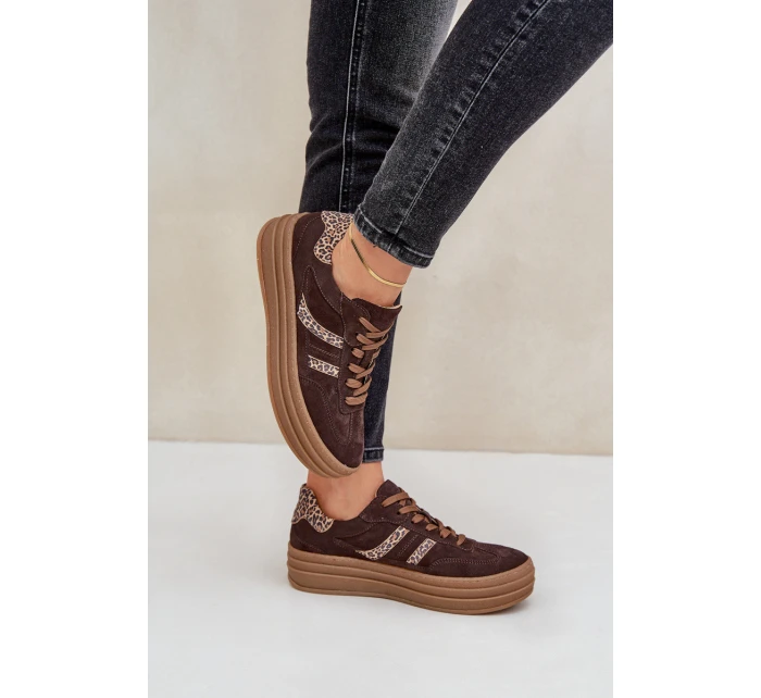 model 21679935 Semišové Sneakersy Na Platformě Leopardí Čokoládové - Zazoo