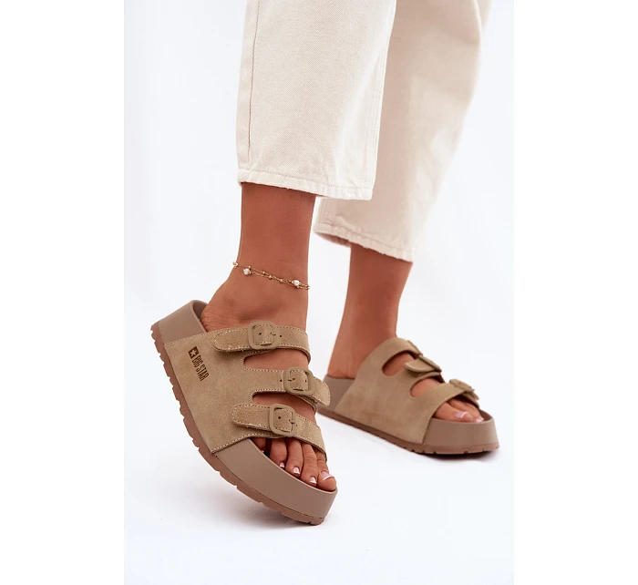 Dámské pantofle na masivní platformě s řemínky Big Star Béžové